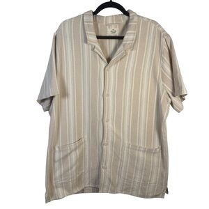 Marine Layer Short Sleeve Camp Shirt in Natural Vertical Stripe Size XL
